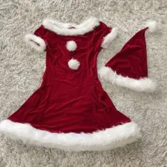 上質美品　Xmas サンタコスプレ　ベロア　帽子付き　強ストレッチ ワンピ 赤