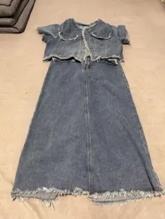 デニム ジーンズ　半袖 ショート丈 ジャケット　ワンピース　 セットアップ