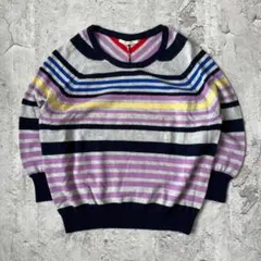 90s vintage カシミヤ100 デザイン マルチボーダー ニット 38