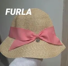 【未使用】FURLA リボン付き麦わら帽子 フリーサイズ　フルラ