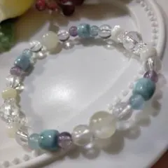 天然石ブレスレット　ムーンストーン　ラリマー　マザーオブパール