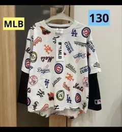 MLB メジャーリーグ　野球　長袖　ロンT 切り替え　総柄　130 キッズ