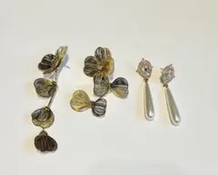 花モチーフ ロングドロップピアス　2点セット