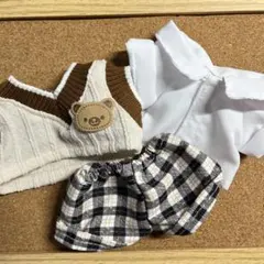 ぬい服 くまセーター シャツ チェック柄 パンツ セット (20cm用)