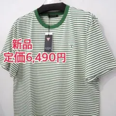 新品 定価6490円 ゲス ワンポイント ボーダー Tシャツ 緑 グリーン 白のサムネイル
