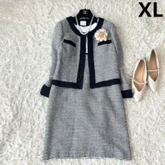 フォーマルセットアップ ボーダー ワンピース ブラック 大きいサイズ XL