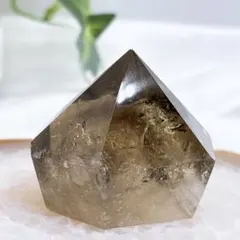 【天然石】スモーキークォーツファントム入りダイヤモンドカット ポイント◆タワー