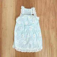 【犬猫服】ホワイトフラワーワンピース　L　青　ブルー　白い花柄　レース　散歩