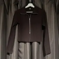 GU ダークブラウン リブダブルジップカーディガン L