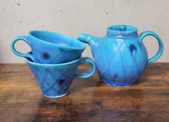 新品、未使用】やちむん 榕原陶房 仲村実作 急須と湯呑み(グラデ)No.40