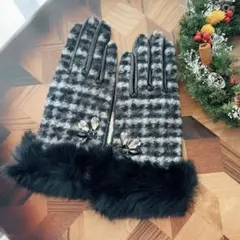 ANTERPRIMA アンテプリマ ラビットファーxレザー ビジュー付き手袋