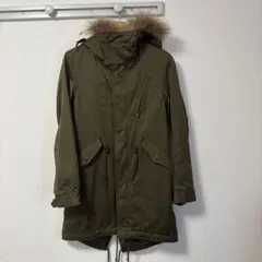 オリーブ色 フード付きモッズコート
