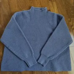 studio CLIP リブ編みタートルネックセーター ブルー　フリーサイズ