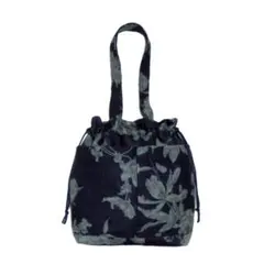 ◆ボタニカルフラワー花×紫地◆外ポケット②持ち手付き巾着バッグ◆