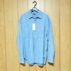 UNIQLO シャンブレーオーバーシャツ　M　BLUE ユニクロ　長袖シャツ