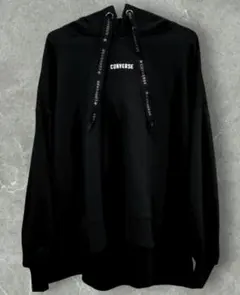 美品 CONVERSE コンバース ロゴ刺繍 パーカー ブラック オーバーサイズ