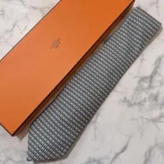 エルメス　シルク　ネクタイ H柄　グリーン　ネイビー　箱付き