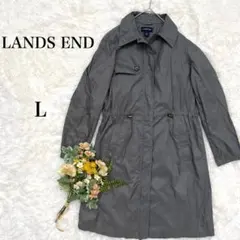 ランズエンド ꕤトレンチコート ナイロンジャケット L ロング丈 カーキ 撥水
