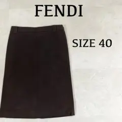 古着 FENDI 膝丈タイトスカート イタリア製 パッチ サイズ40 ブラウン