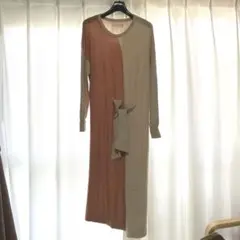 Bou Jeloud 2トーン長袖ニットロングワンピース　Free