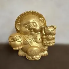 金運万倍大明神　たぬき　金色　ゴールド　フクロウ　招き猫　置物‎ 縁起物