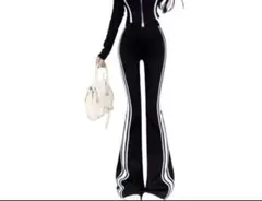ブラック ストライプ フレアパンツ