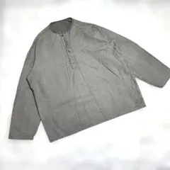 ミリタリーショップ古着グレー 系カットソーノーカラーボタン付きメンズサイズM〜S