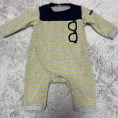 ストライプロンパース 眼鏡プリント（裏起毛）　80cm