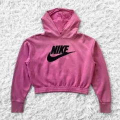 NIKE ロゴ クロップド スウェット パーカー ピンク S ショート丈 y2k
