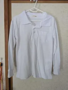 ホワイト 長袖ポロシャツ 胸ポケット付き　サイズ120cm