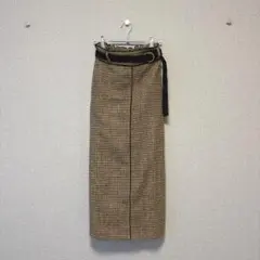 ［Ray Cassin］チェック柄タイトスカート(F)/ロング丈 ブラウン