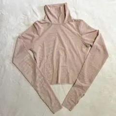 ベージュ シアートップス タートルネック 長袖 クロップド丈