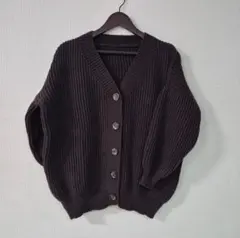 ダークブラウンリブ編みニットカーディガン