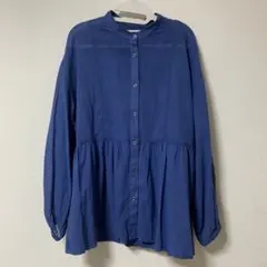 ロペピクニック 綿ボイルペプラムシャツ ブルー Mサイズ