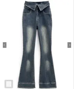 GRL ウエスト折り返しフリンジフレアデニム[ks003]