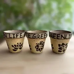 リメイク鉢　多肉植物ステンシル3個セット　イエロー