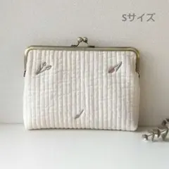 がま口ポーチ Sサイズ ヌビ刺繍チューリップホワイト 母子手帳・お薬手帳ケース