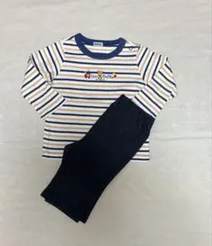 ミキハウス ストライプ長袖Tシャツとデニム風パンツセット 70-80cm