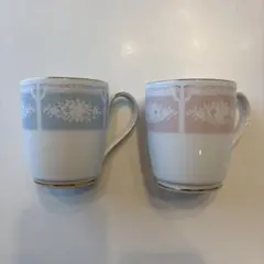ノリタケ　レースウッドゴールドマグカップペア　ブルー、ピンク 2個セット