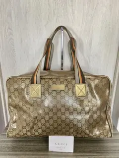 GUCCI ボストンバッグ　GG柄　クリスタル　シェリーライン　ゴールド　レザー