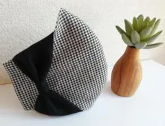 レディース立体インナーマスク　リボン付❣️　千鳥格子　抗菌・防臭加工Wガーゼ