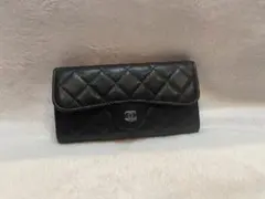 CHANEL シャネル キャビアスキン マトラッセ 三つ折り長財布 黒