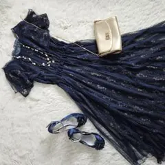 アクシーズファム ストライプ 花柄チュールレース ワンピース