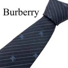 極美品　BURBERRY バーバリー ネクタイ ネイビー ホースロゴ 総柄