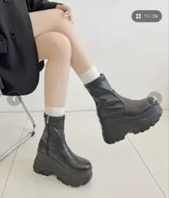 厚底 ダブルソール ストレッチ ショートブーツ