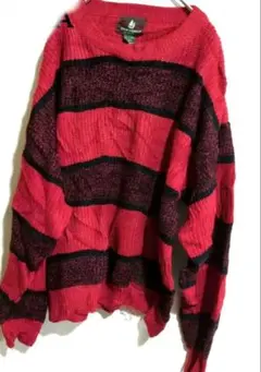 海外古着✨赤黒ストライプニットセーター1980年代後半〜1990年代前半