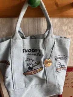 スヌーピー デニム　ルートート　トートバッグ　刺繍　サーフィン