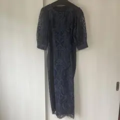 ドレス　結婚式　ネイビー　レース