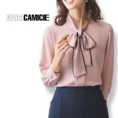 【美品✨ナラカミーチェ】ピコレース リボンタイジョーゼットブラウス くすみピンク