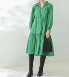 【美品】B:MING by BEAMS☆ 袖ボリューム ワンピース グリーン